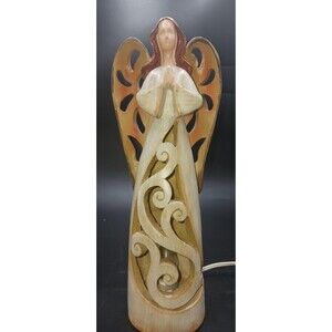 13" Carved Wooden Angel Night Light Holy Bedroom Lamp Holiday Christmas